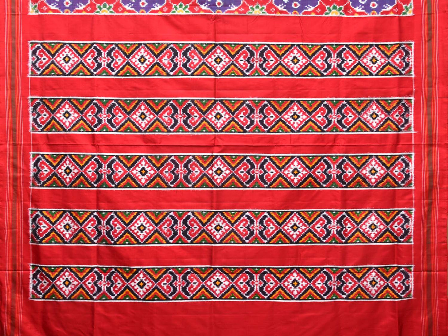 Purple and Red Pochampally Double Ikat Silk Handloom Saree with Elephant Design i0766
