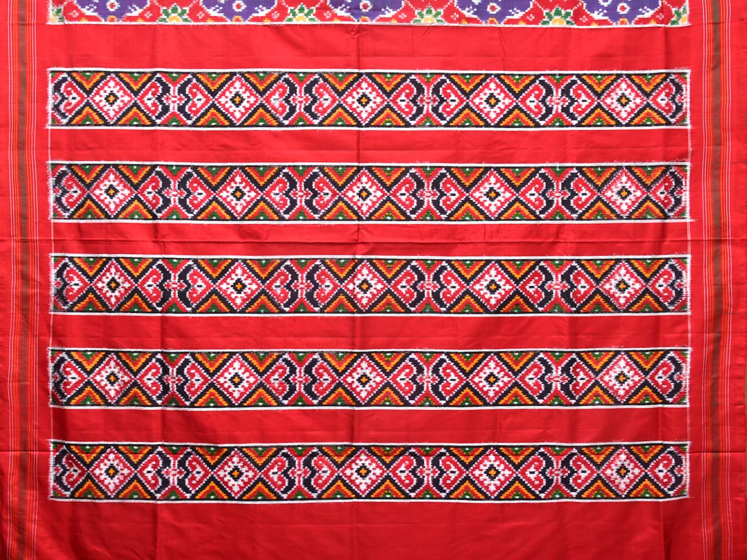 Purple and Red Pochampally Double Ikat Silk Handloom Saree with Elephant Design i0766