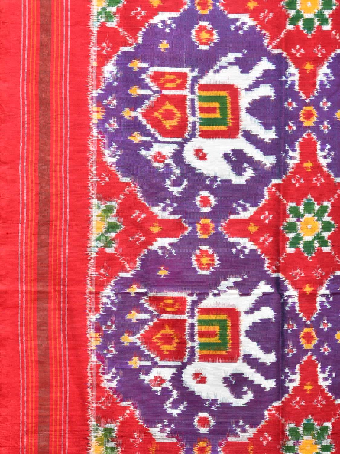 Purple and Red Pochampally Double Ikat Silk Handloom Saree with Elephant Design i0766