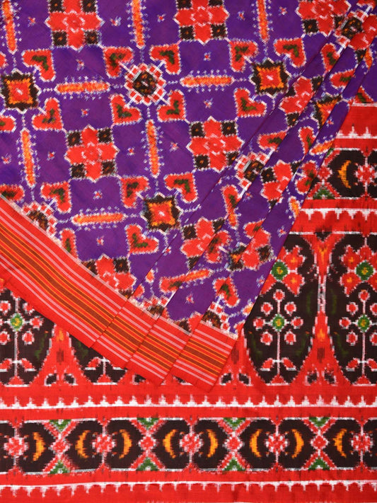 Purple and Red Pochampally Double Ikat Silk Handloom Saree with Panpatola Design i0761