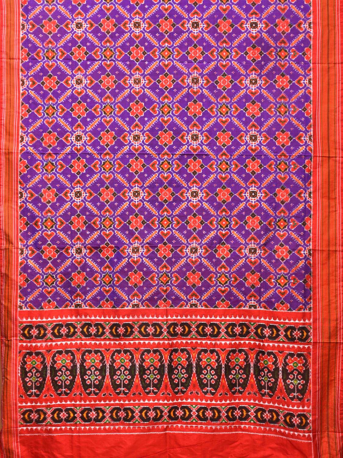 Purple and Red Pochampally Double Ikat Silk Handloom Saree with Panpatola Design i0761