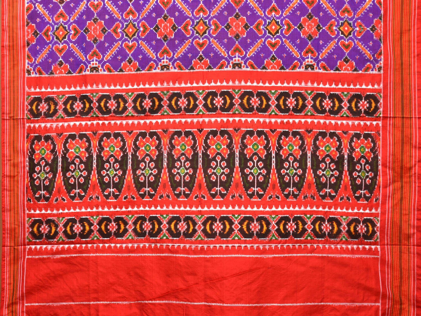 Purple and Red Pochampally Double Ikat Silk Handloom Saree with Panpatola Design i0761