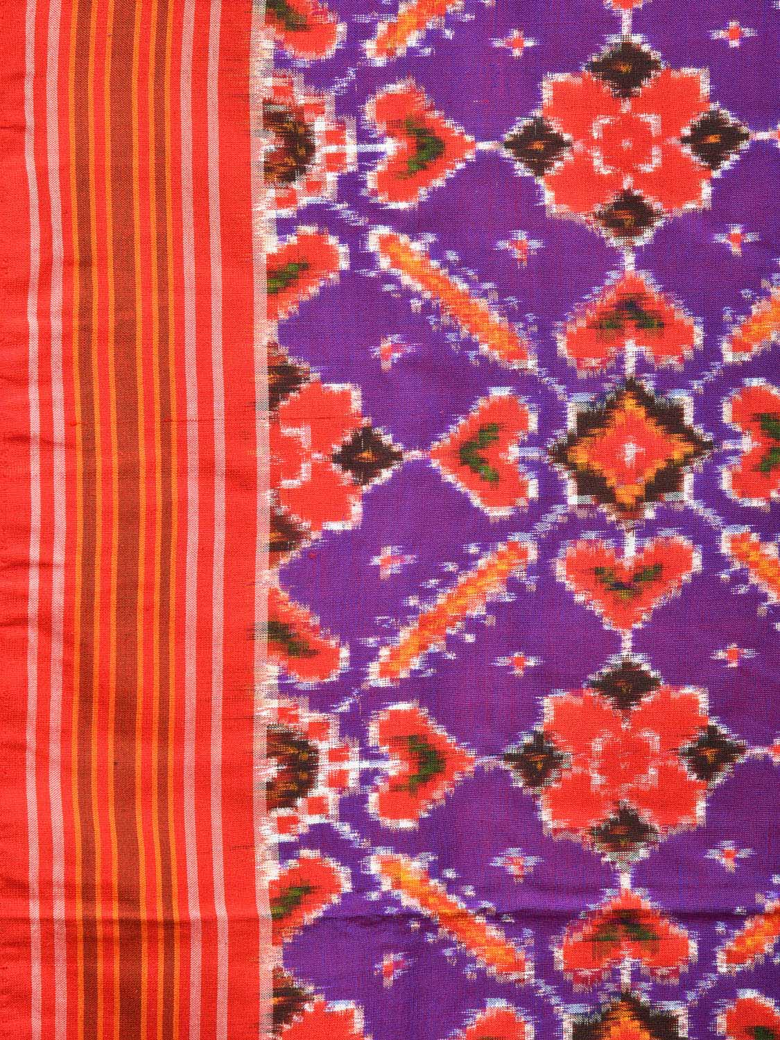 Purple and Red Pochampally Double Ikat Silk Handloom Saree with Panpatola Design i0761