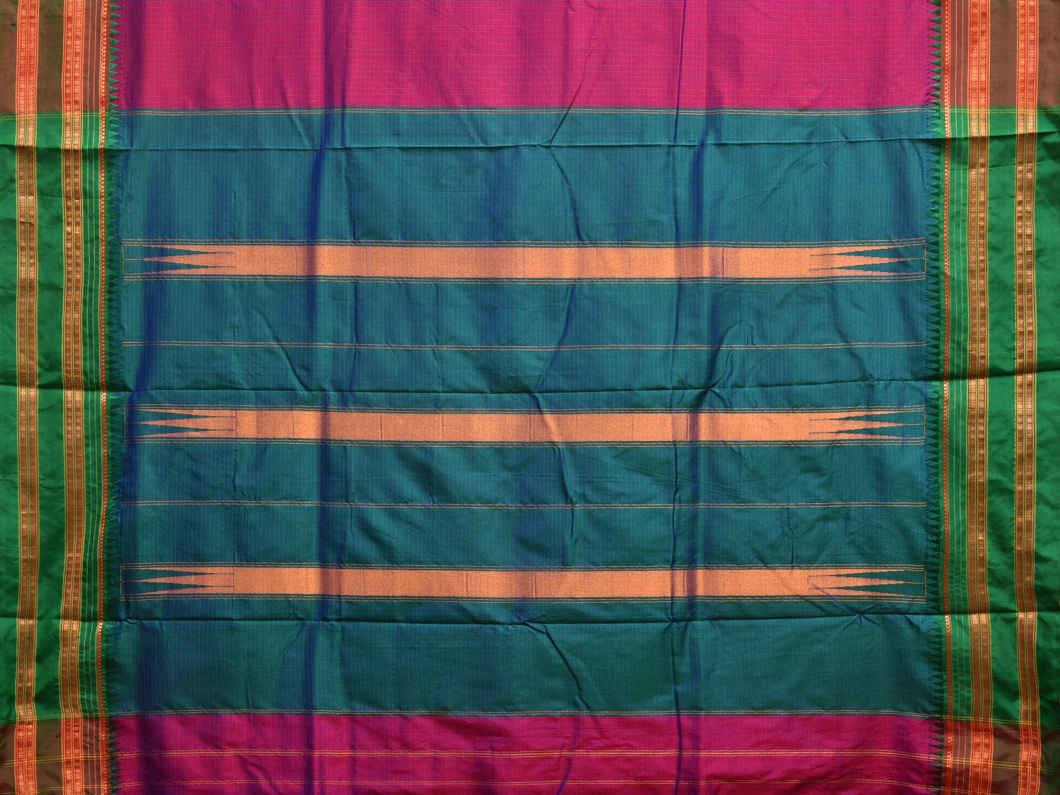 Purple and Teal Narayanpet Silk Handloom Saree with Checks Design No Blouse np0827