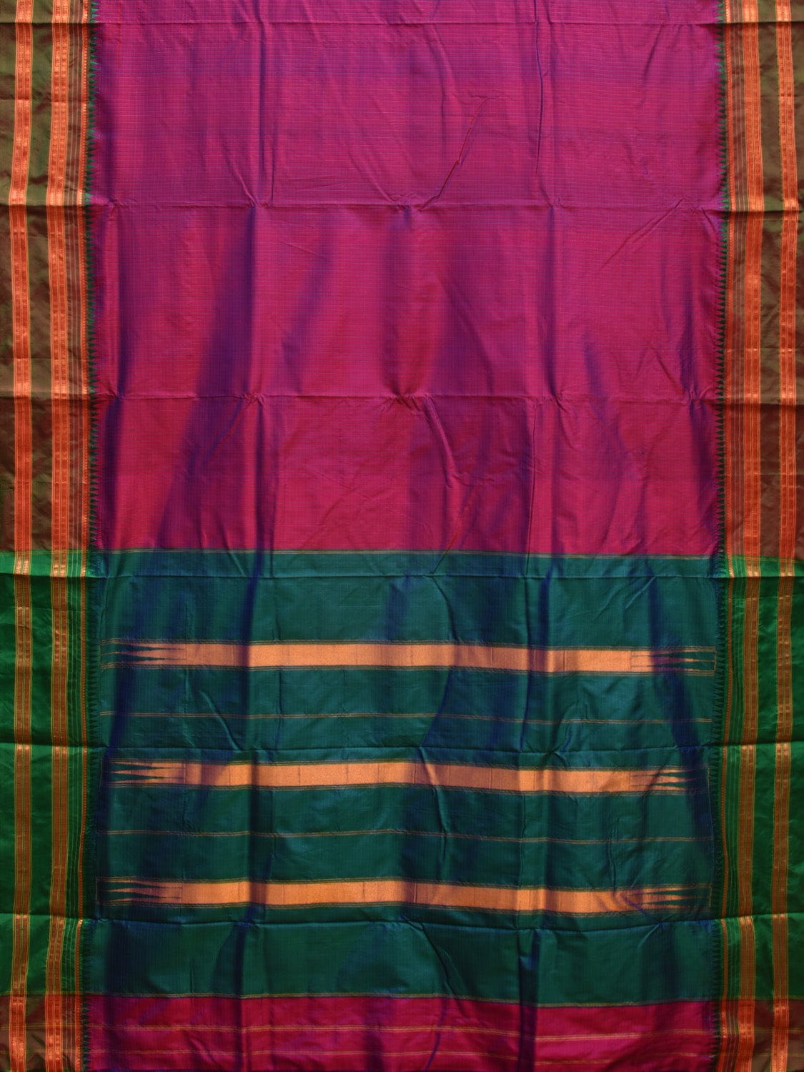 Purple and Teal Narayanpet Silk Handloom Saree with Checks Design No Blouse np0827