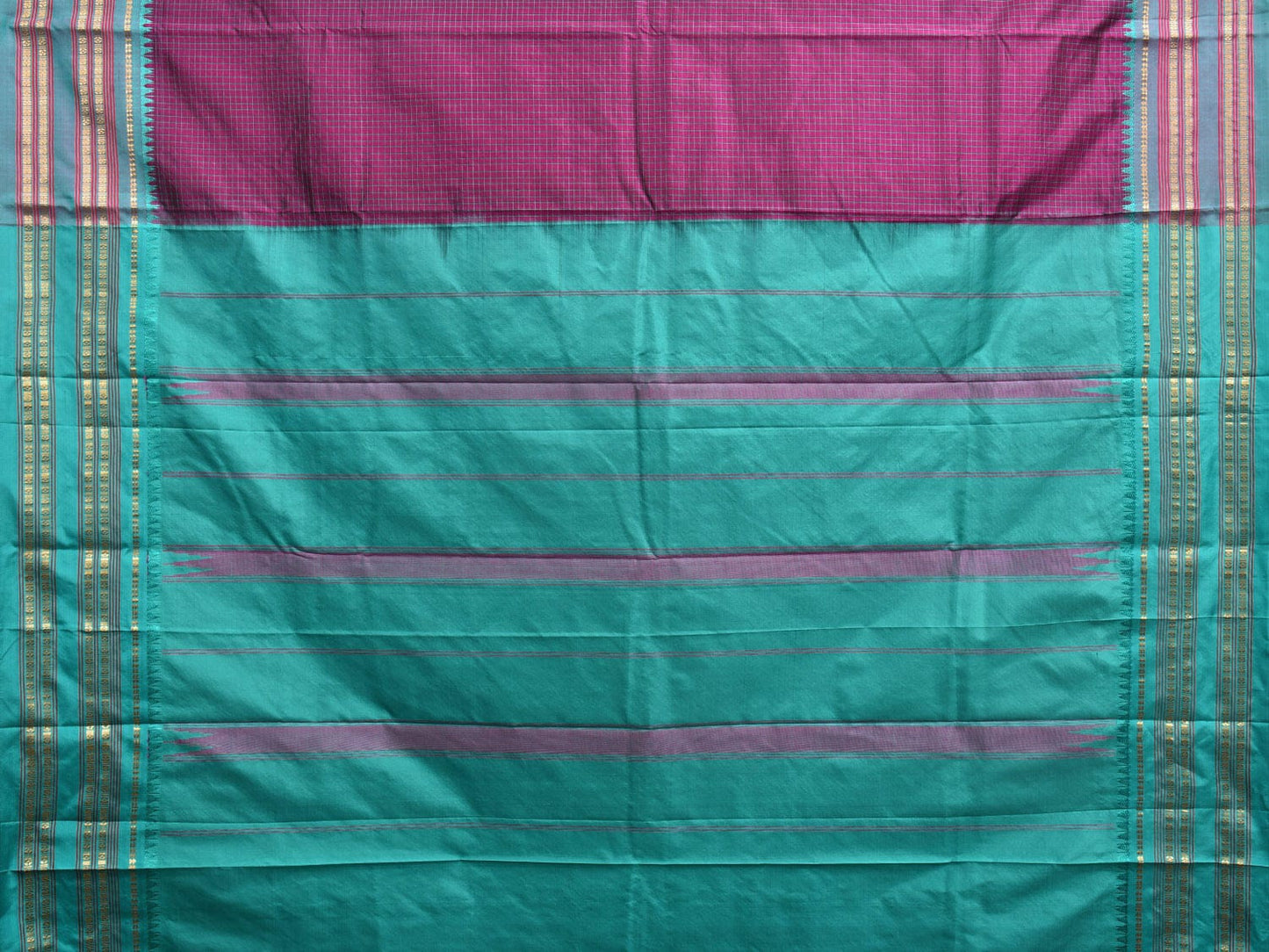 Purple and Turquoise Narayanpet Silk Handloom Saree with Checks Design np0938