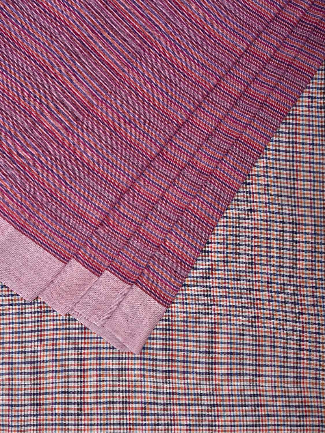 Purple and White Organic Cotton Saree with Strips Design o0572