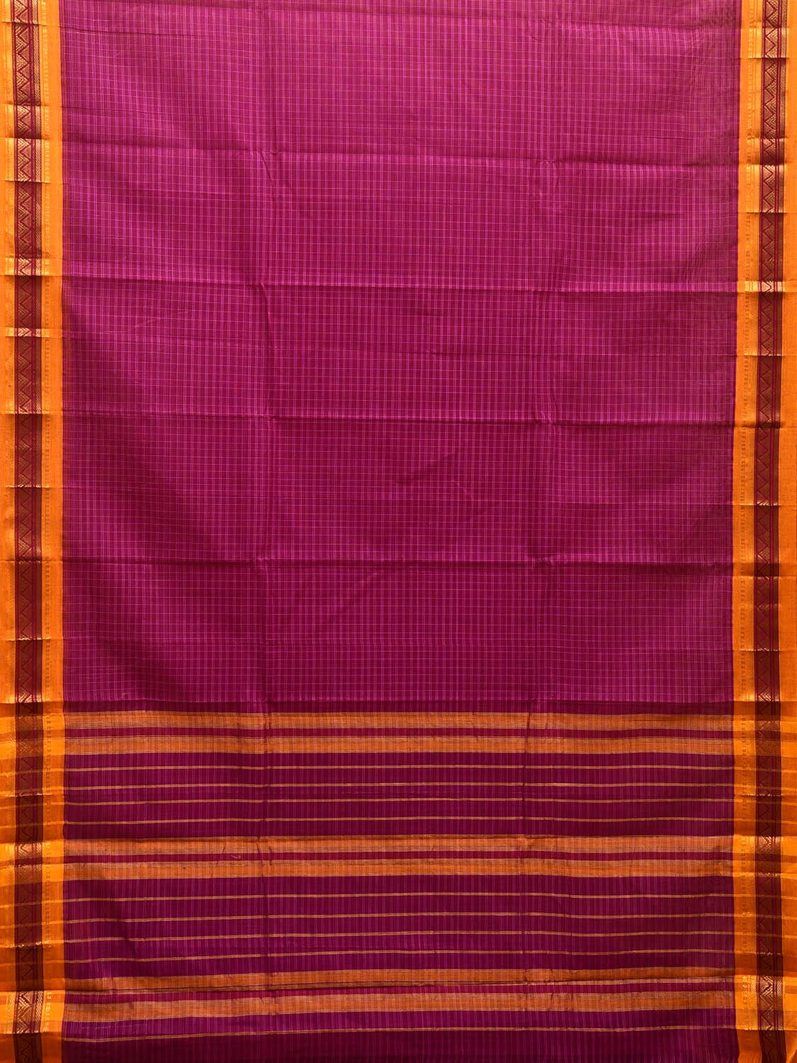 Purple and Yellow Narayanpet Cotton Handloom Saree with Checks Design No Blouse np1037