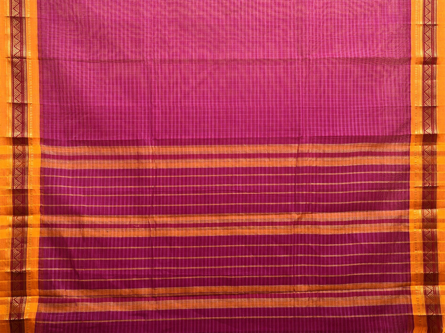 Purple and Yellow Narayanpet Cotton Handloom Saree with Checks Design No Blouse np1037