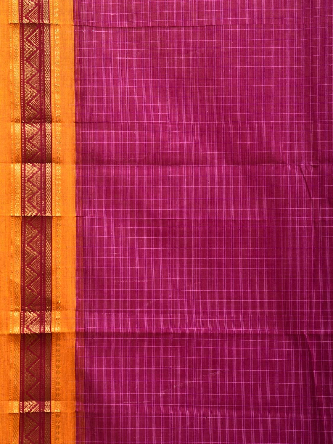 Purple and Yellow Narayanpet Cotton Handloom Saree with Checks Design No Blouse np1037