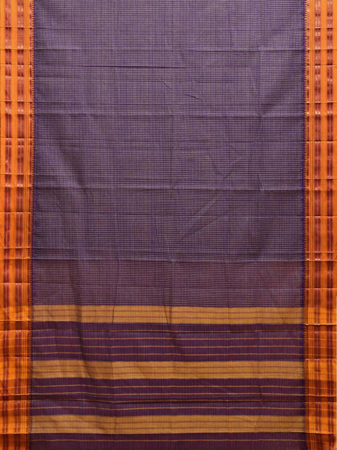 Purple and Yellow Narayanpet Cotton Saree with Checks Design No Blouse np1083