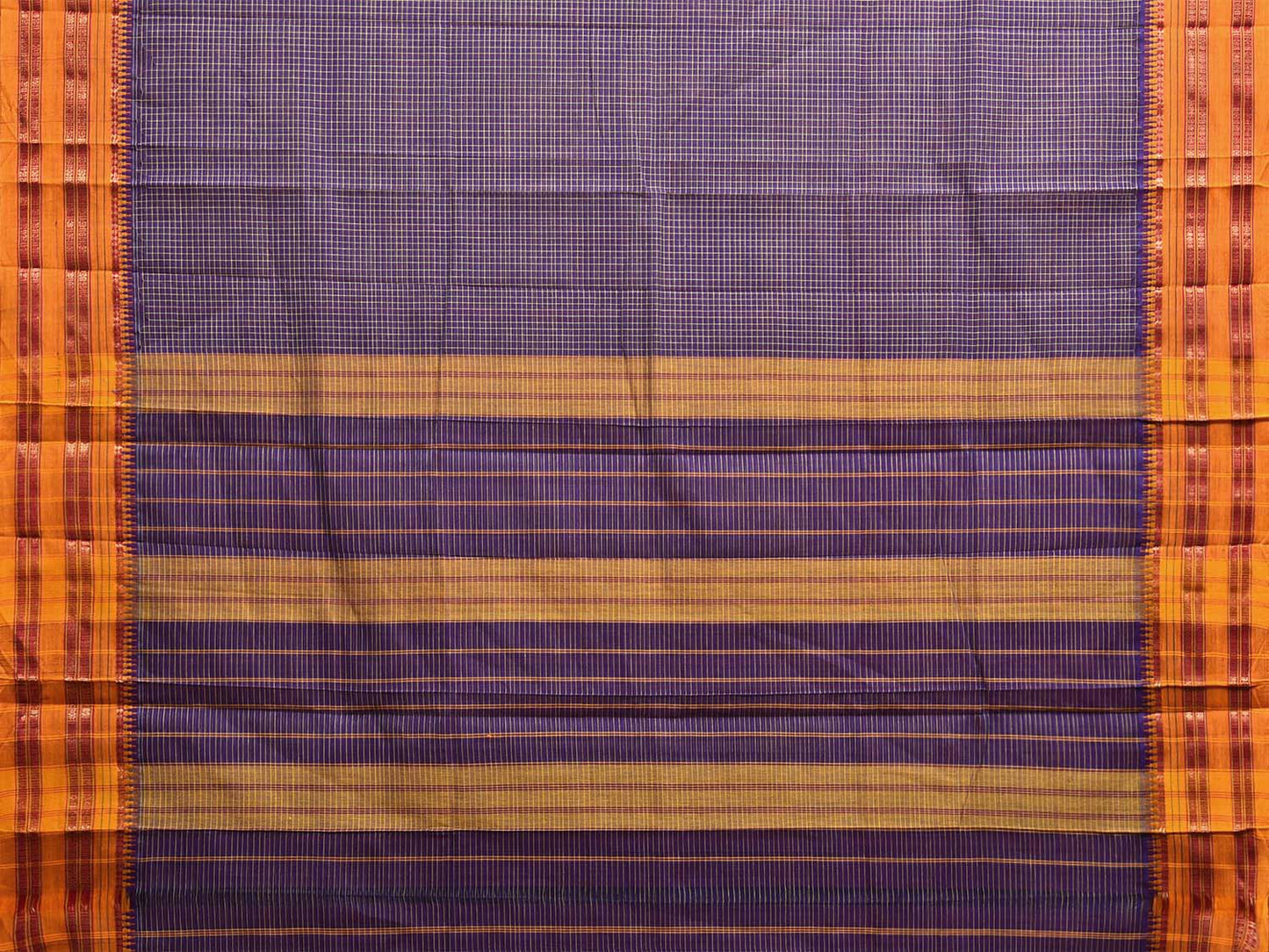 Purple and Yellow Narayanpet Cotton Saree with Checks Design No Blouse np1083