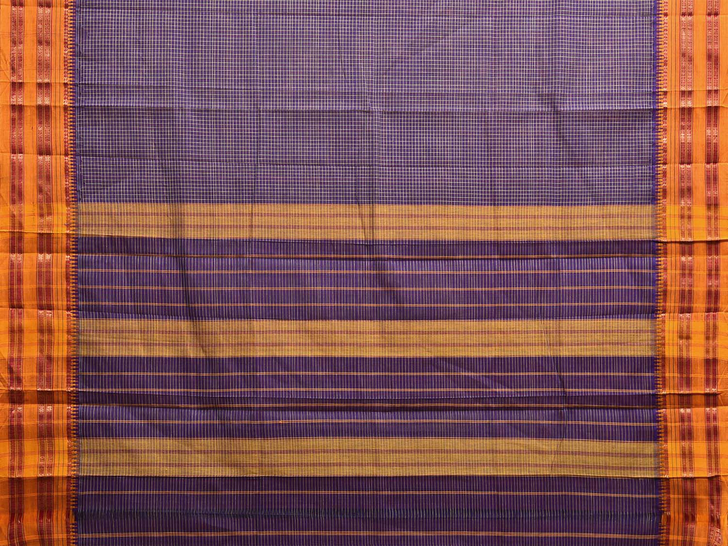 Purple and Yellow Narayanpet Cotton Saree with Checks Design No Blouse np1083