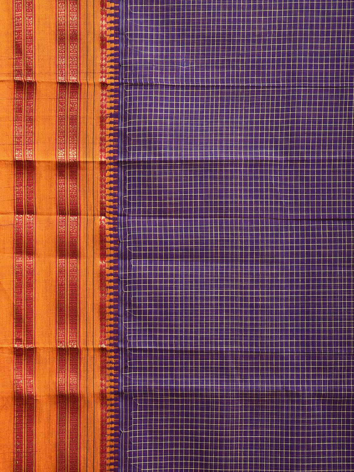 Purple and Yellow Narayanpet Cotton Saree with Checks Design No Blouse np1083