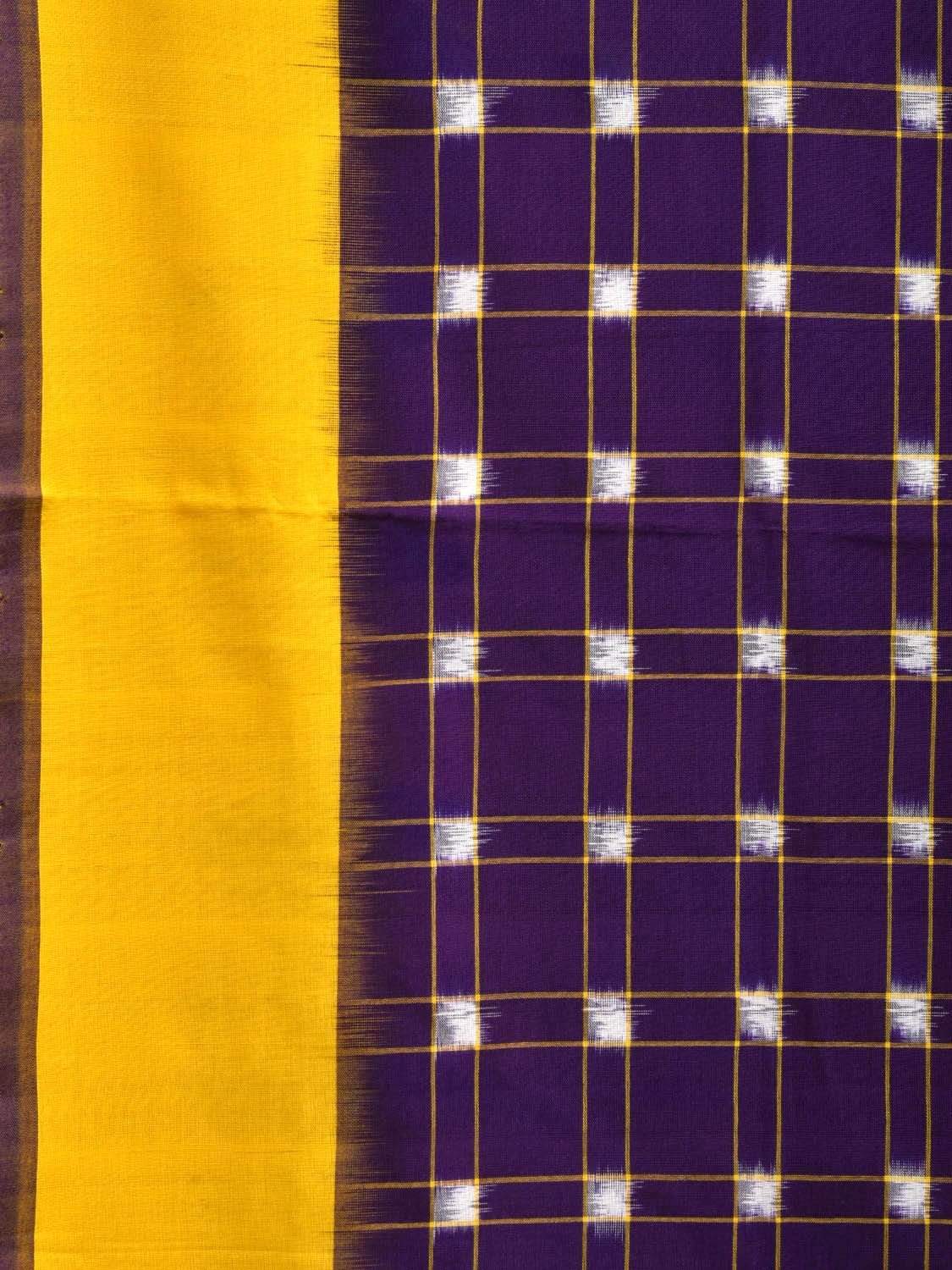 Purple and Yellow Pochampally Ikat Cotton Handloom Saree with Checks Design i0616