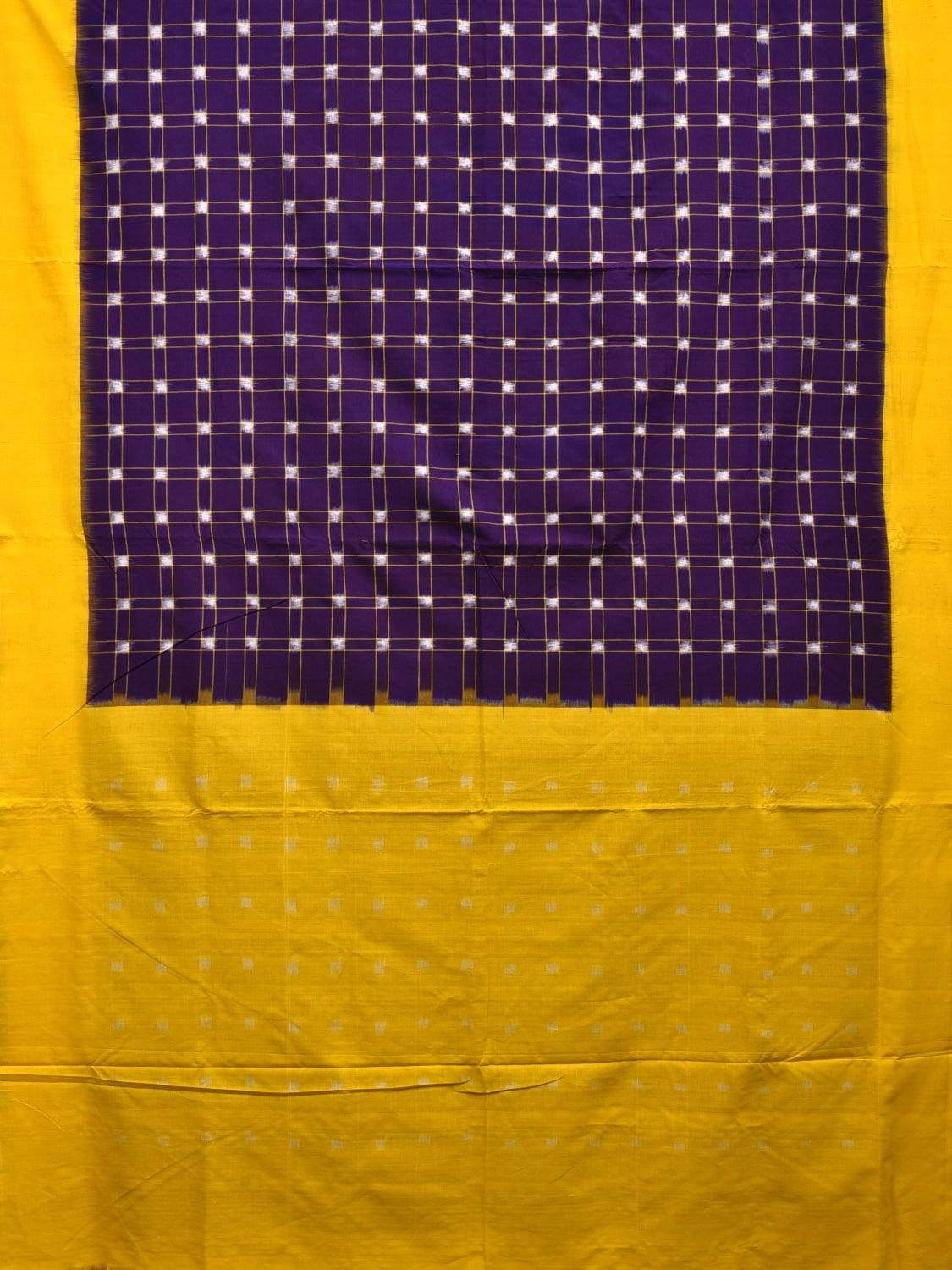 Purple and Yellow Pochampally Ikat Cotton Handloom Saree with Checks Design i0616