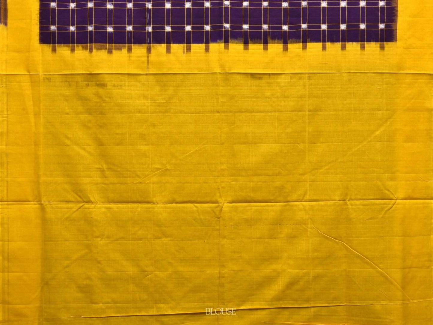 Purple and Yellow Pochampally Ikat Cotton Handloom Saree with Checks Design i0616
