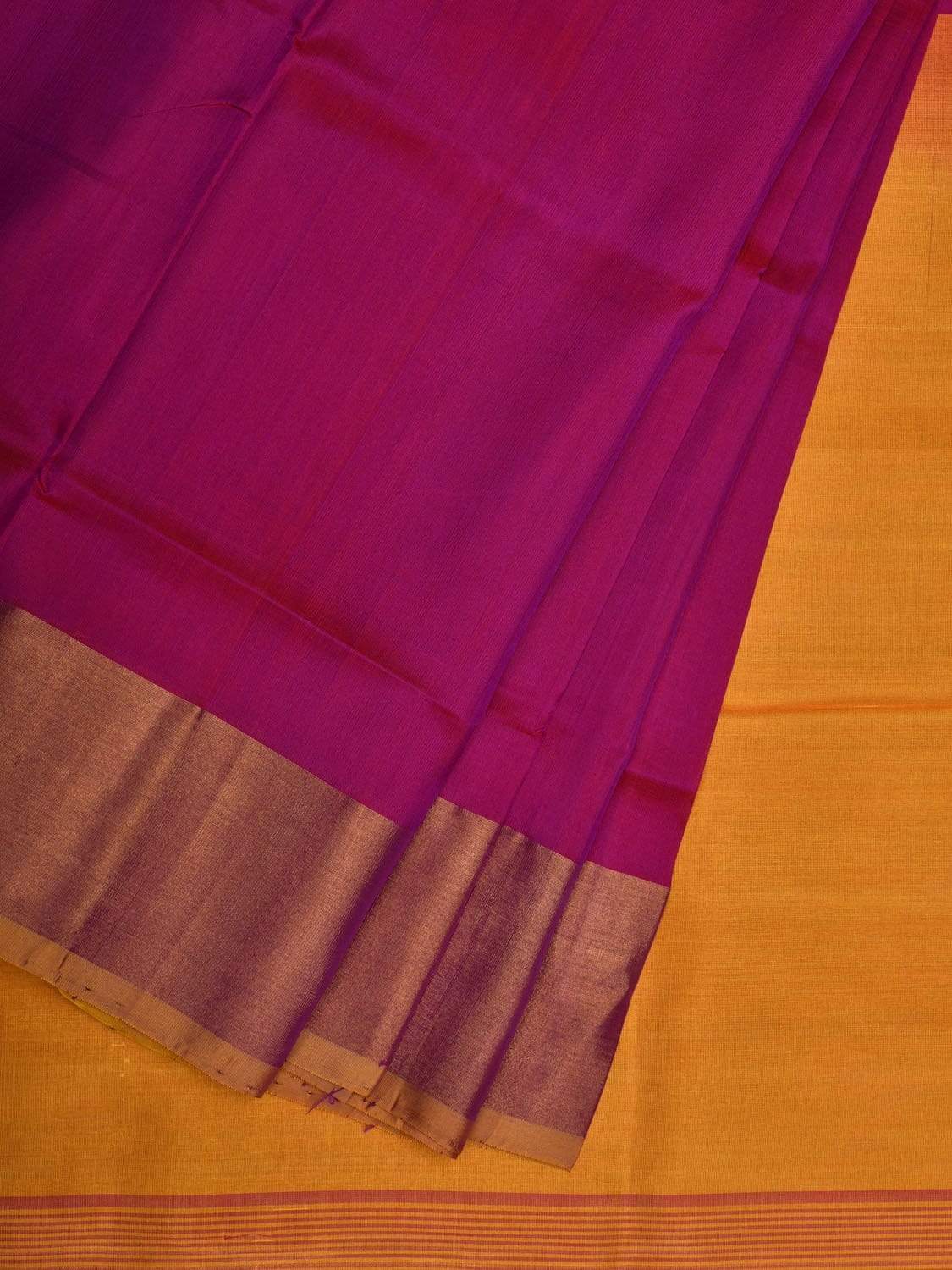 Purple and Yellow Uppada Silk Handloom Plain Saree with Contrast Pallu Design u1801