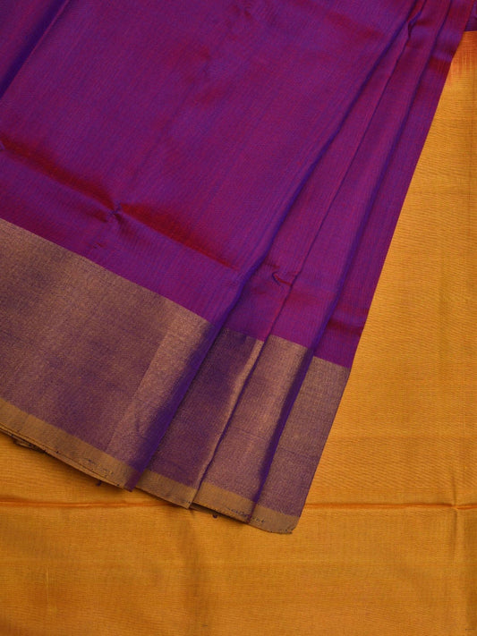 Purple and Yellow Uppada Silk Handloom Plain Saree with Contrast Pallu Design u1839
