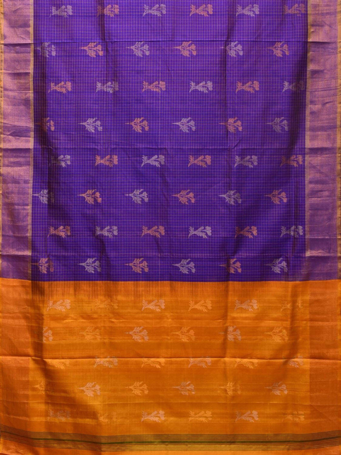 Purple and Yellow Uppada Silk Handloom Saree with Body Buta and Checks Design u2134
