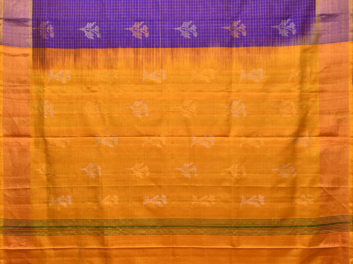 Purple and Yellow Uppada Silk Handloom Saree with Body Buta and Checks Design u2134