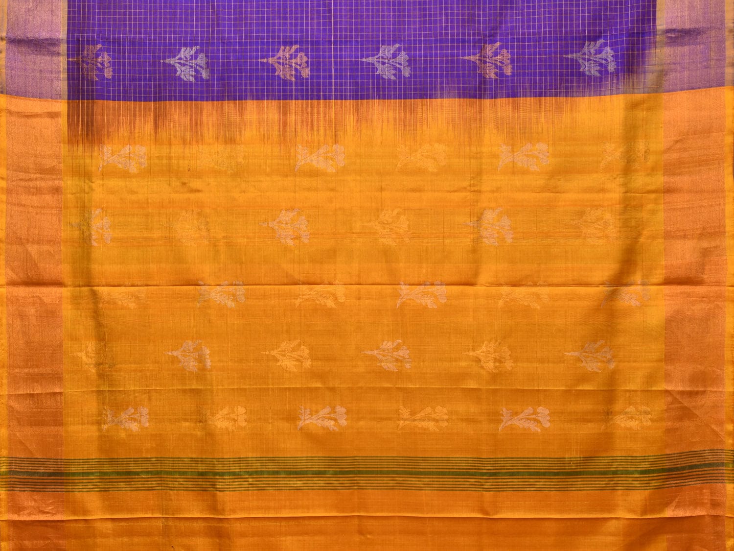 Purple and Yellow Uppada Silk Handloom Saree with Body Buta and Checks Design u2134
