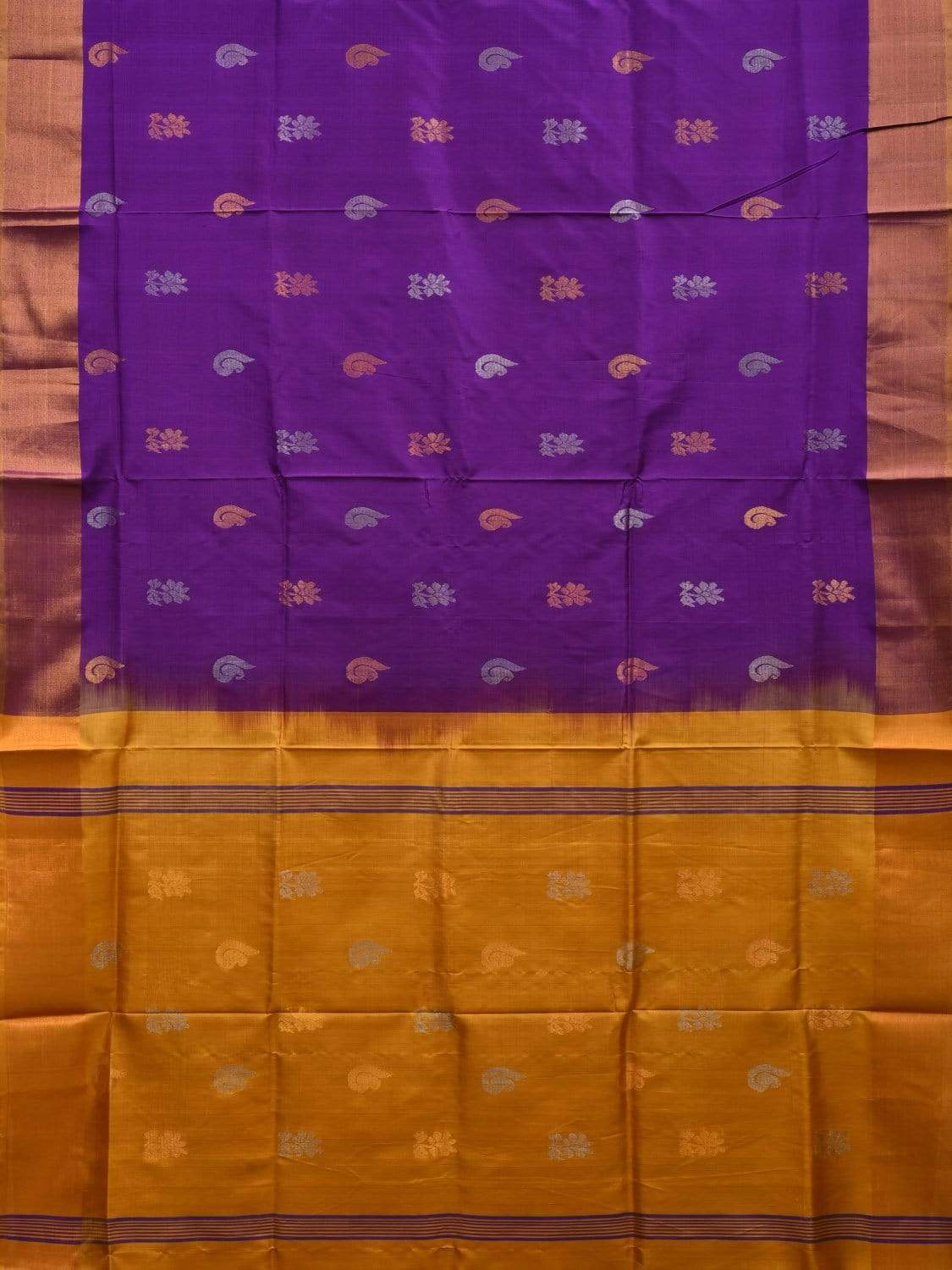 Purple and Yellow Uppada Silk Handloom Saree with Body Buta Design u1781