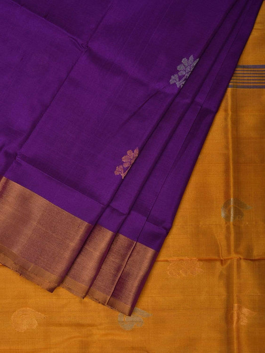 Purple and Yellow Uppada Silk Handloom Saree with Body Buta Design u1781