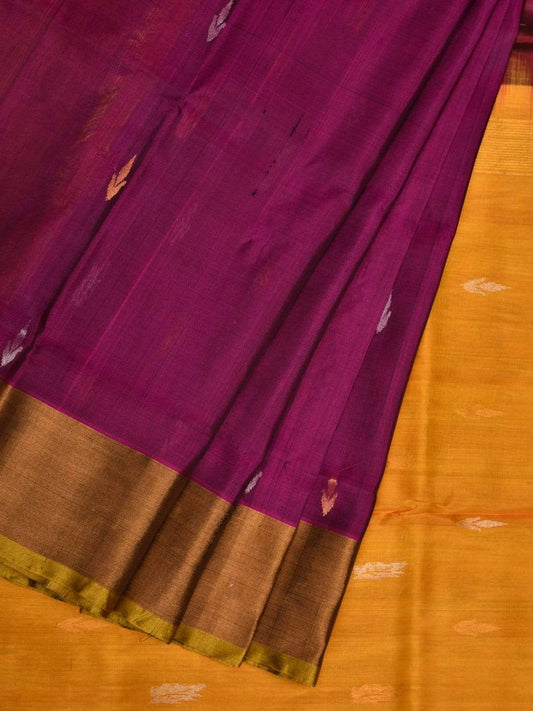 Purple and Yellow Uppada Silk Handloom Saree with Buta and Contrast Pallu Design u1805