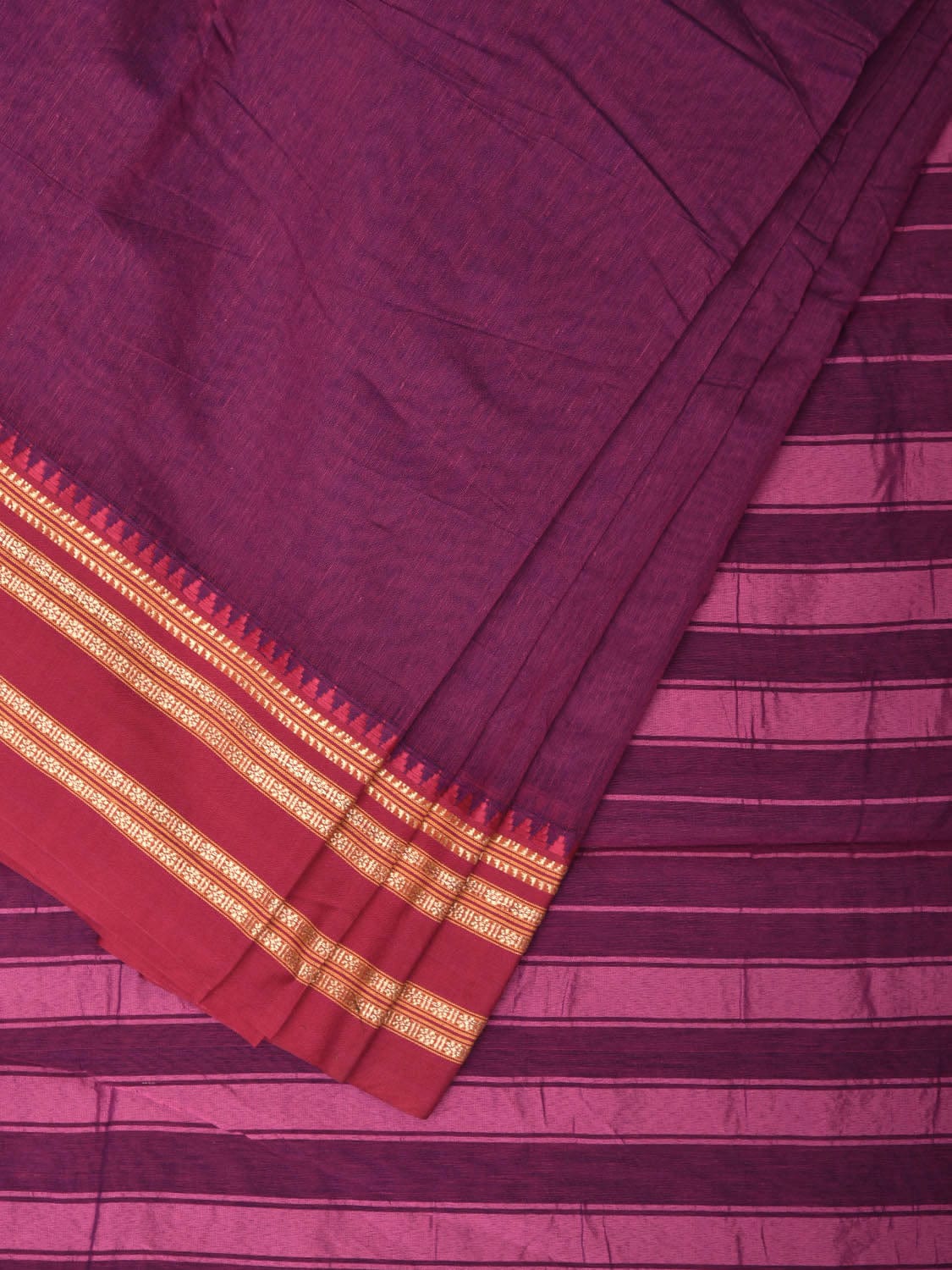 Purple Bamboo Cotton Plain Saree with Border Design bc0080