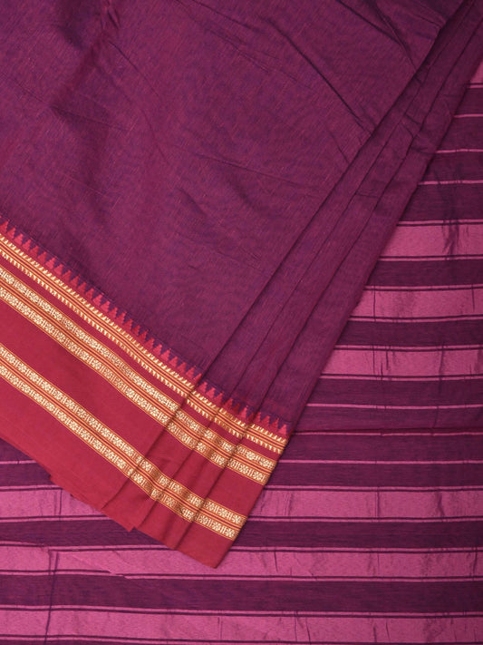 Purple Bamboo Cotton Plain Saree with Border Design bc0080