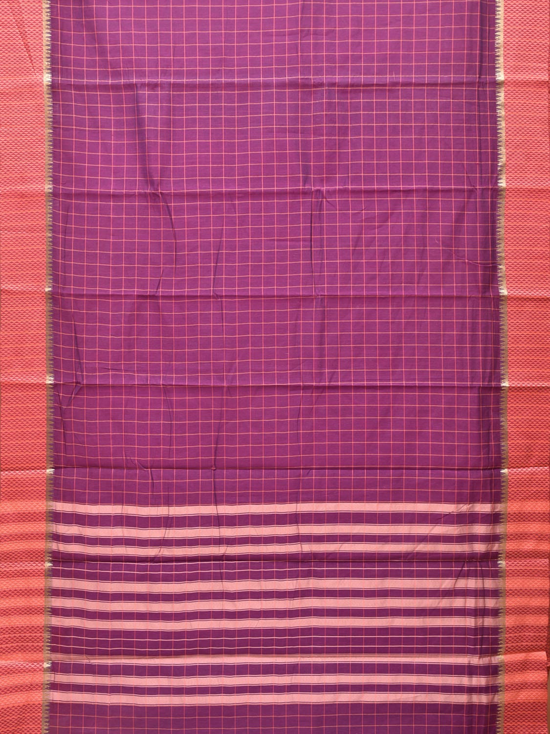 Purple Bamboo Cotton Saree with Big Checks Design bc0137