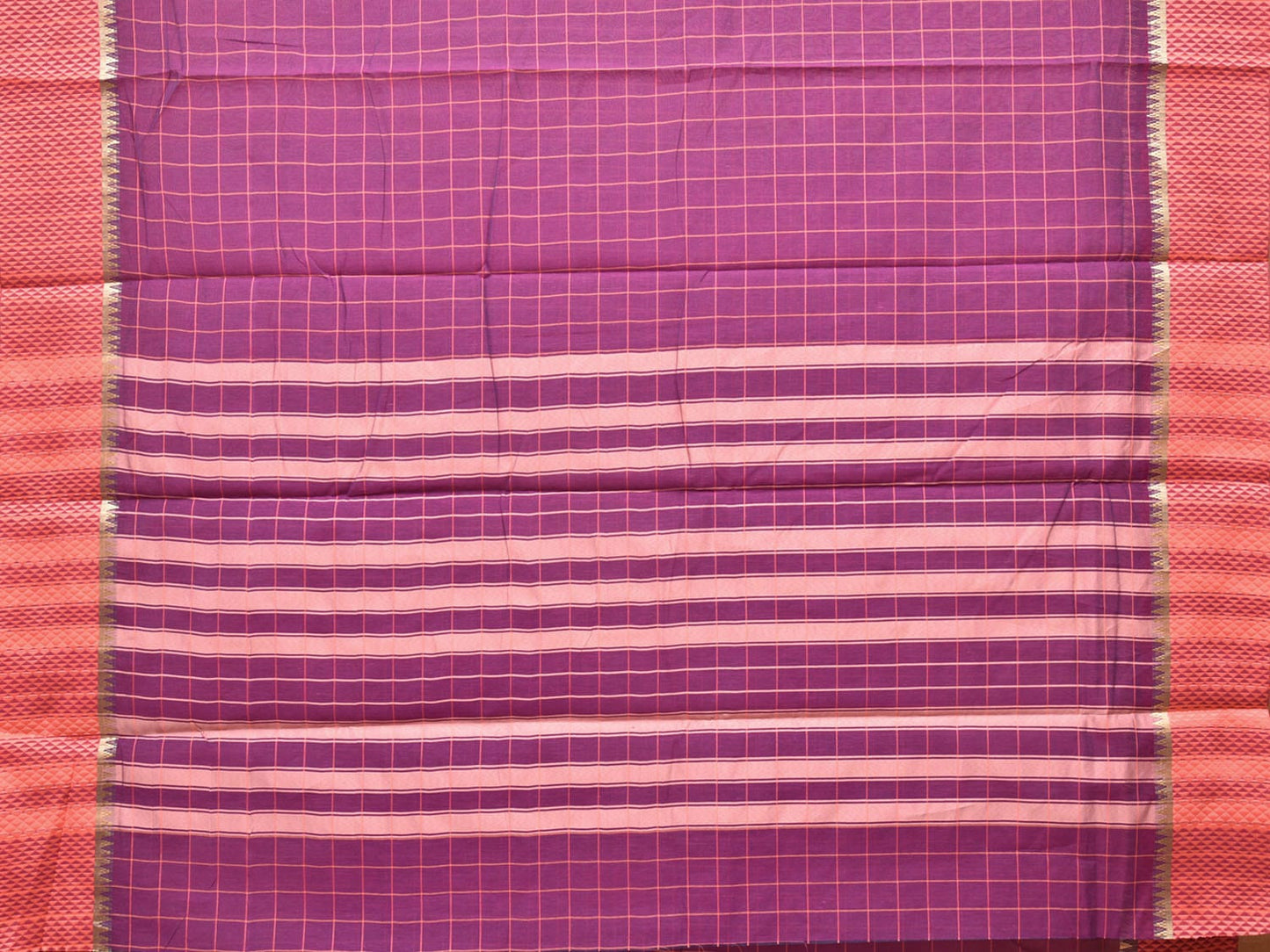 Purple Bamboo Cotton Saree with Big Checks Design bc0137