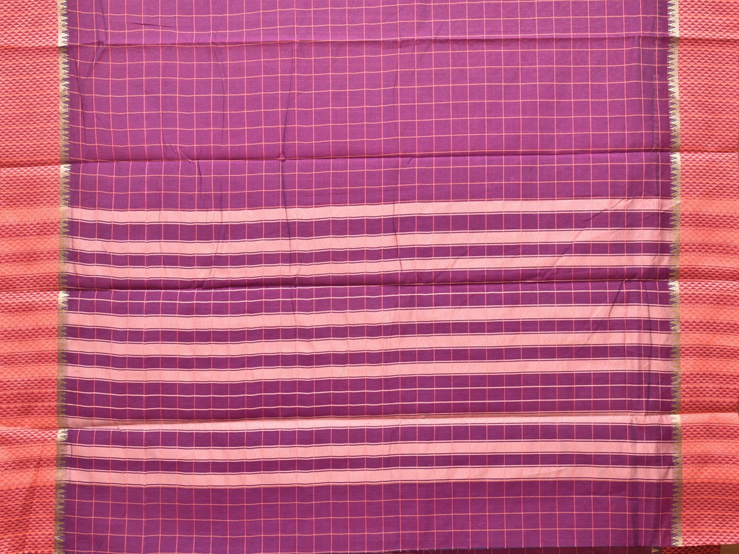 Purple Bamboo Cotton Saree with Big Checks Design bc0137