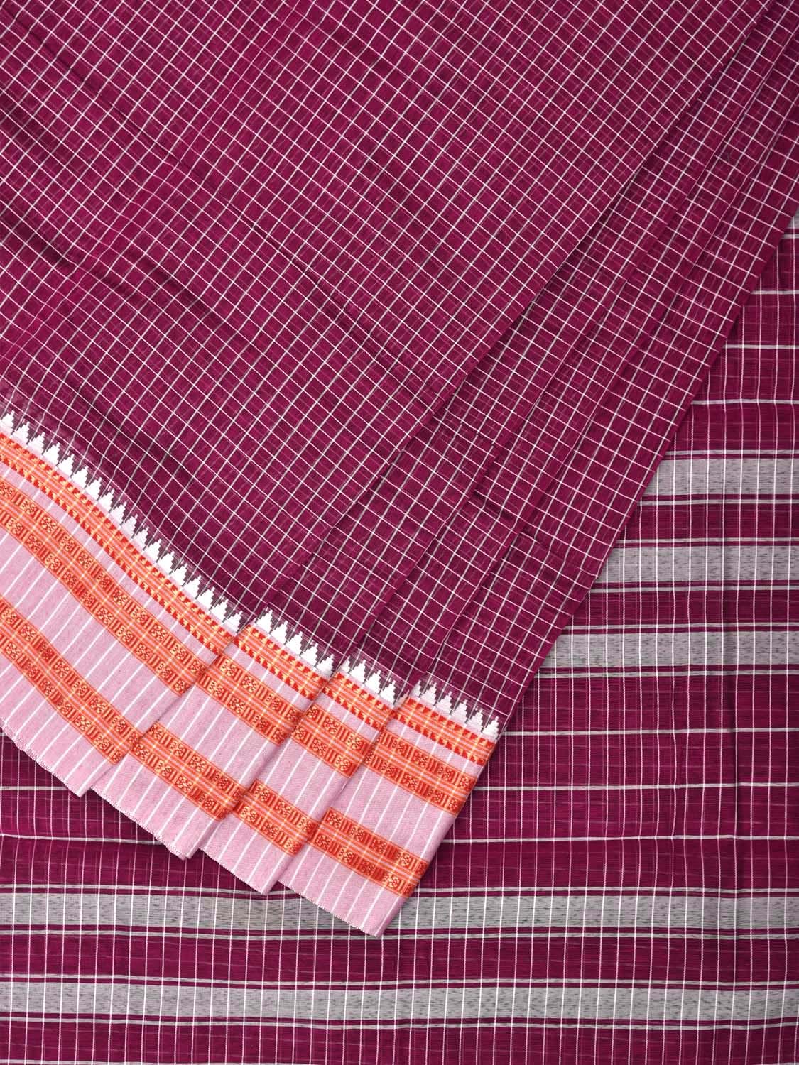 Purple Bamboo Cotton Saree with Checks Design bc0090