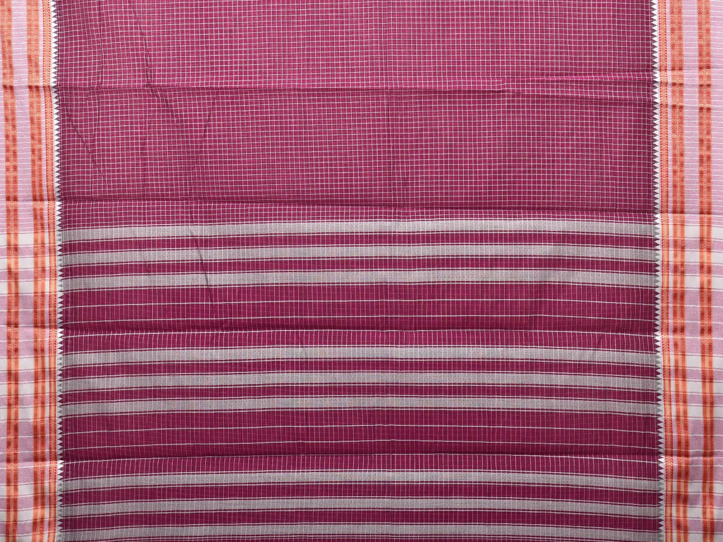 Purple Bamboo Cotton Saree with Checks Design bc0090