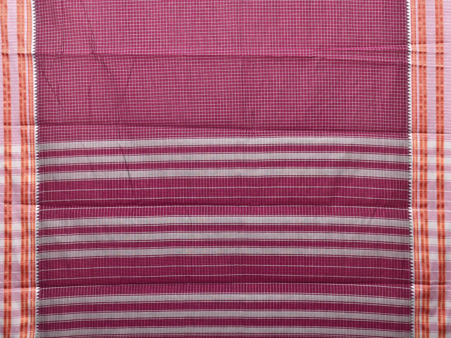 Purple Bamboo Cotton Saree with Checks Design bc0090