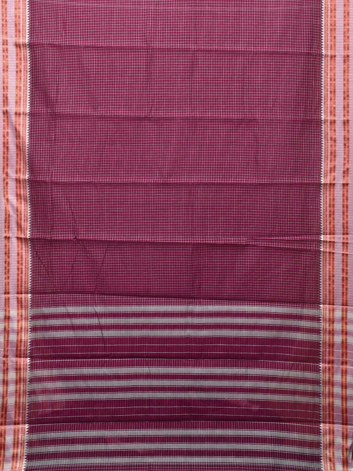Purple Bamboo Cotton Saree with Checks Design bc0090