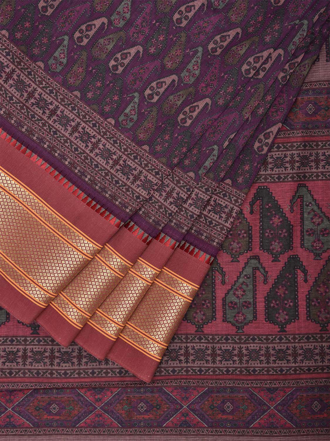 Purple Bamboo Cotton Saree with DIgital Print Design bc0662