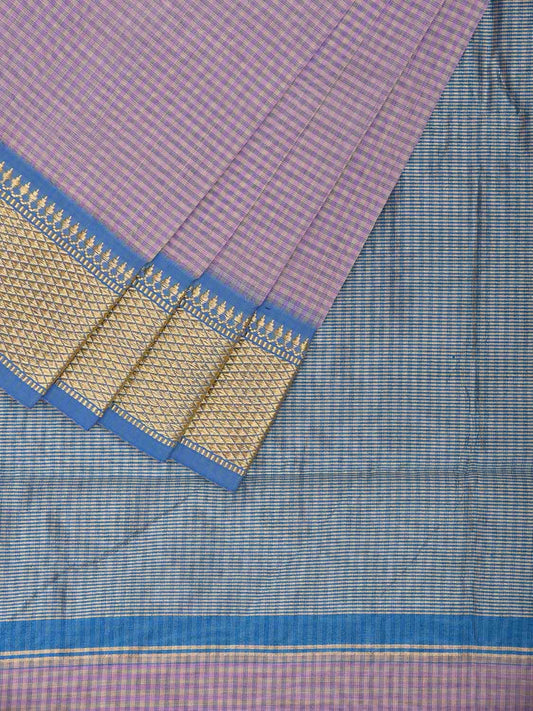 Purple Bamboo Cotton Saree with Small Checks Design No Blouse bc0771