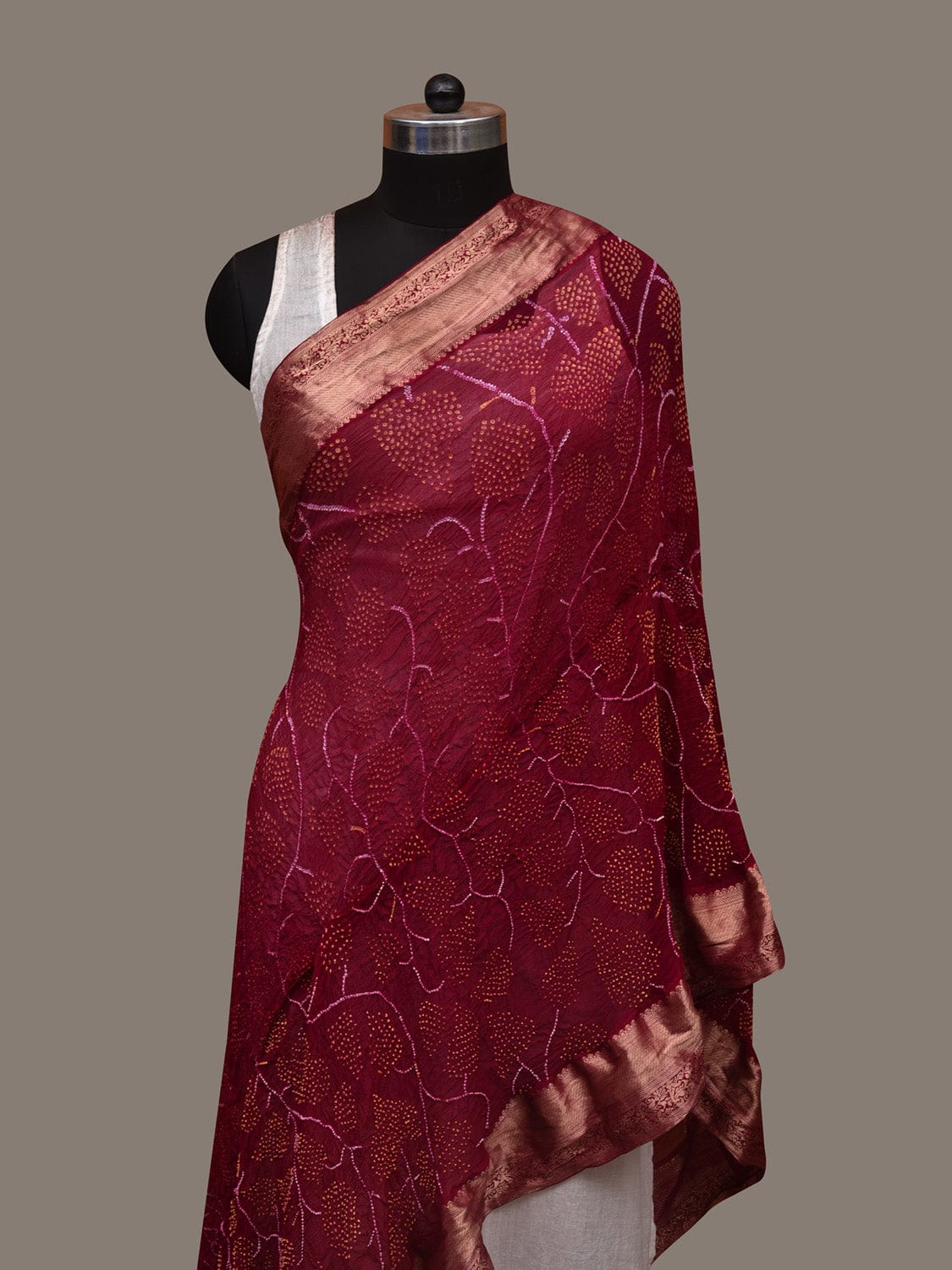 Purple Bandhani Banaras Chiffon Dupatta with Tree Design ds2983