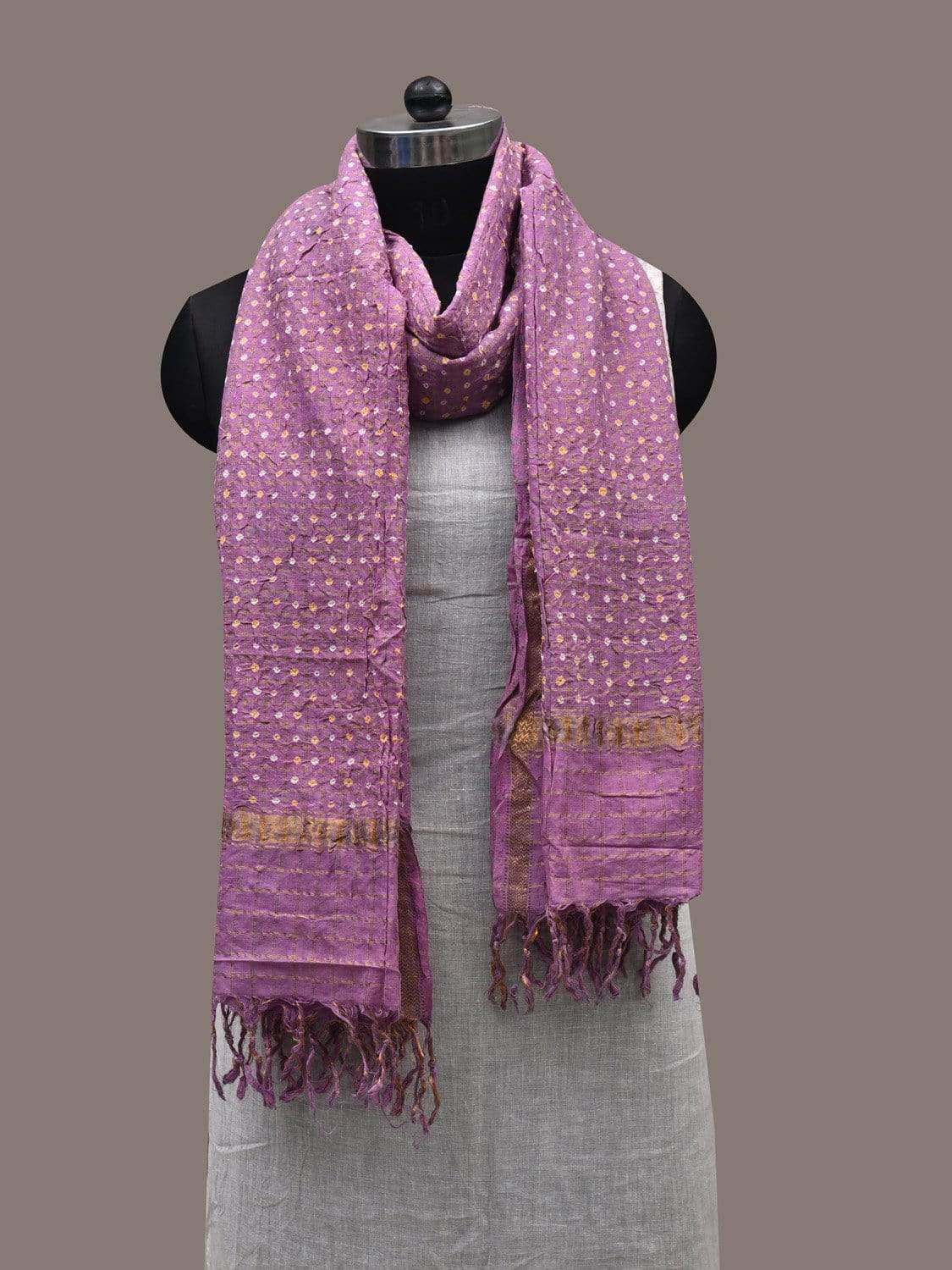 Purple Bandhani Cotton Handloom Dupatta with Zari Checks Design ds2503