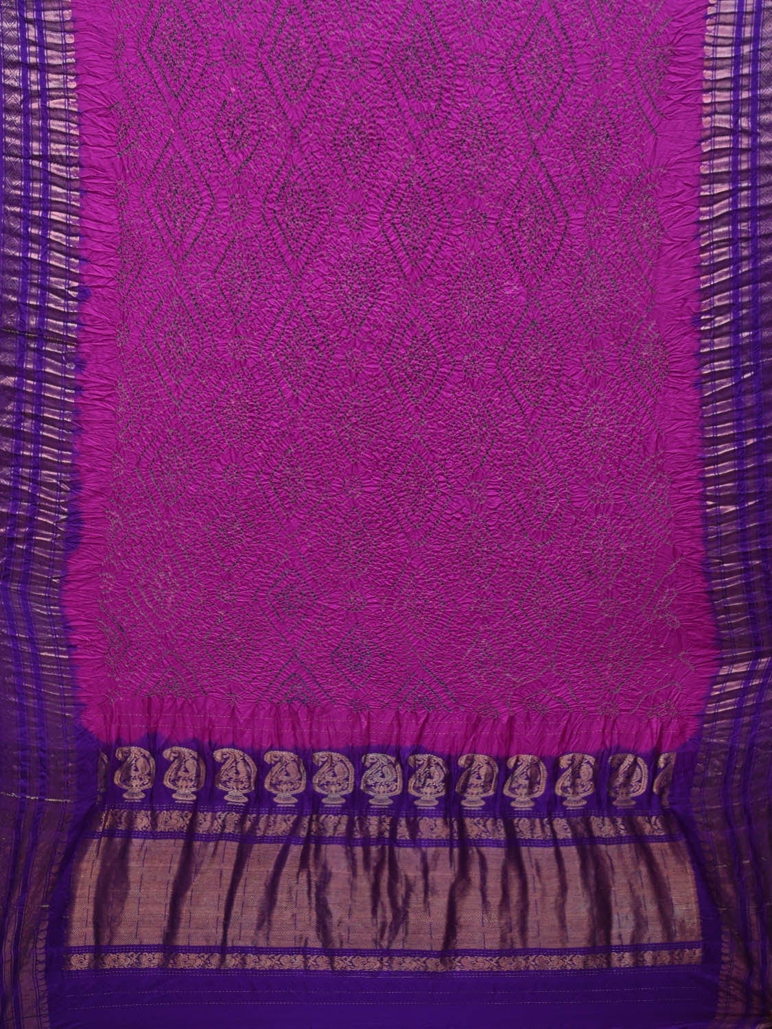 Purple Bandhani Gadwal Silk Handloom Saree with Mango Pallu Design bn0329