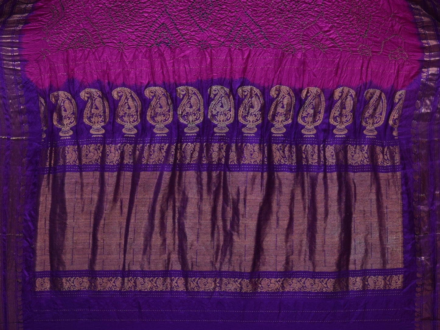 Purple Bandhani Gadwal Silk Handloom Saree with Mango Pallu Design bn0329