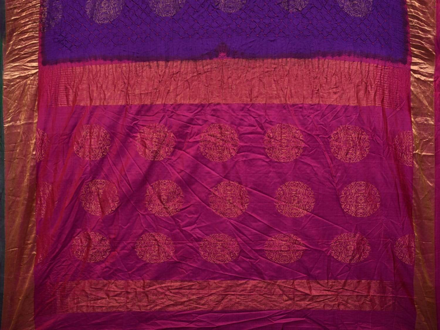 Purple Bandhani Kanchipuram Silk Handloom Saree with Big Buta Design bn0273