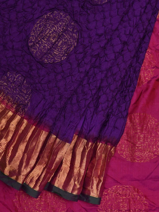 Purple Bandhani Kanchipuram Silk Handloom Saree with Big Buta Design bn0273