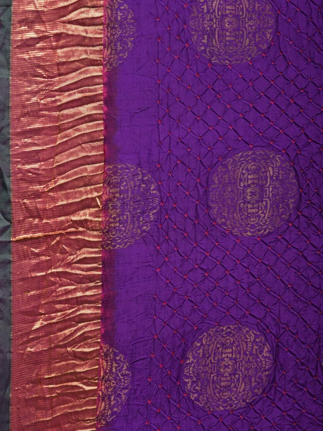 Purple Bandhani Kanchipuram Silk Handloom Saree with Big Buta Design bn0273