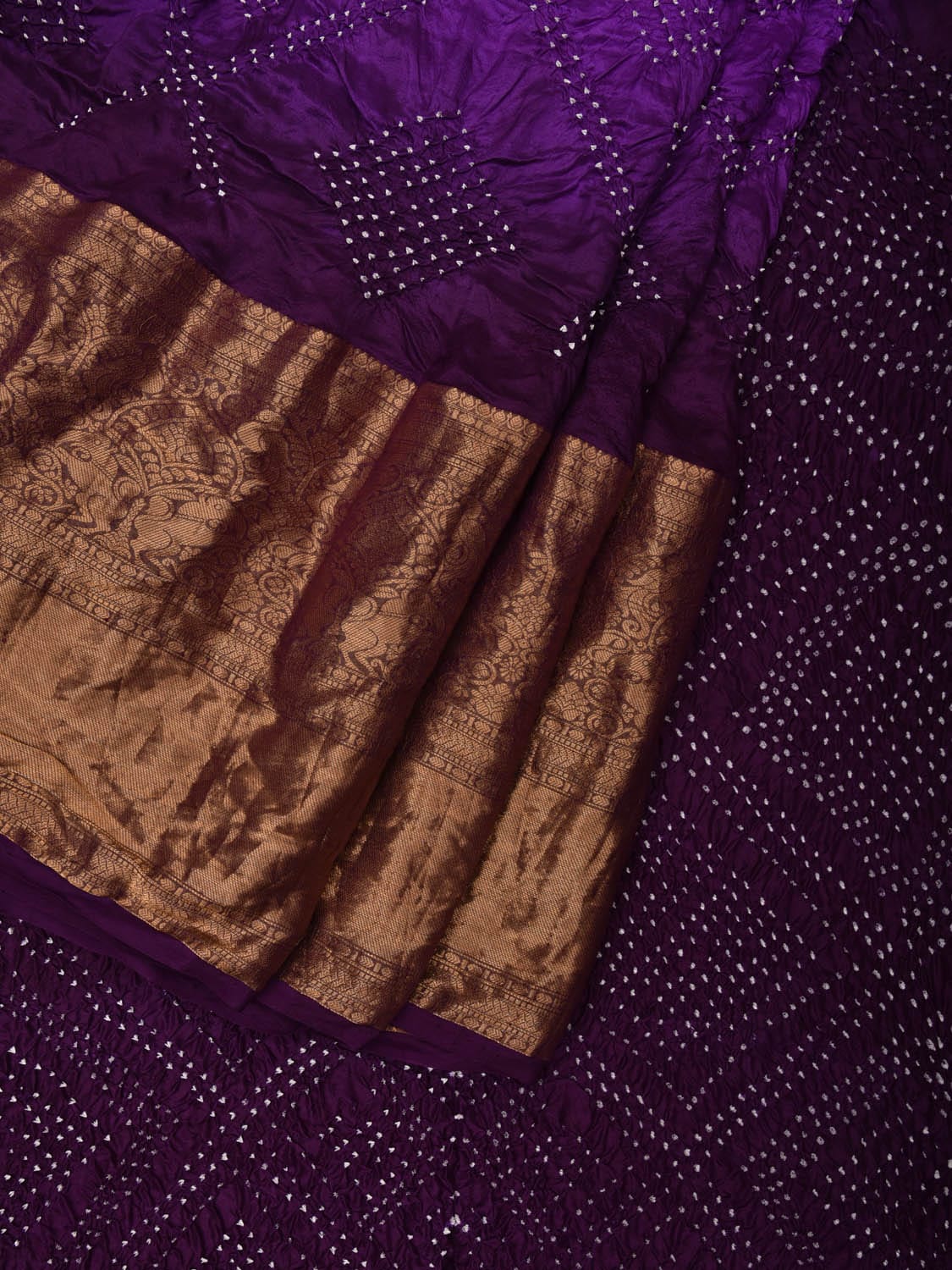 Purple Bandhani Kanchipuram Silk Handloom Saree with Border Design bn0384