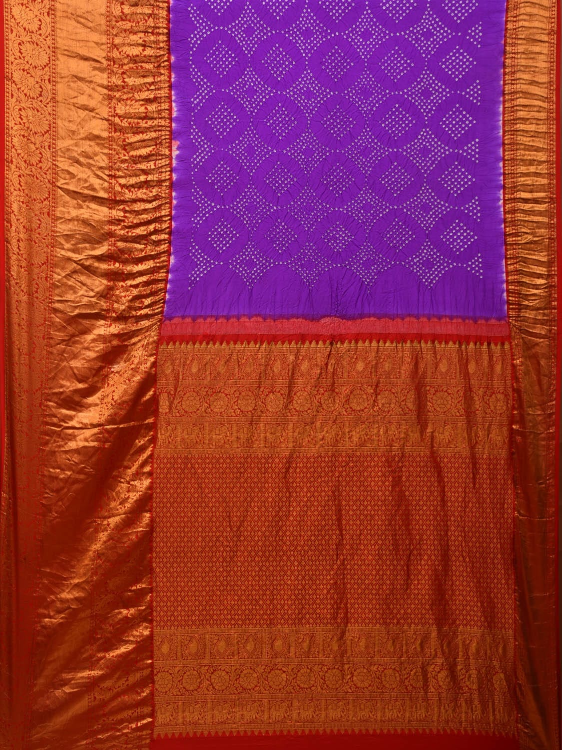 Purple Bandhani Kanchipuram Silk Handloom Saree with Border Design bn0415