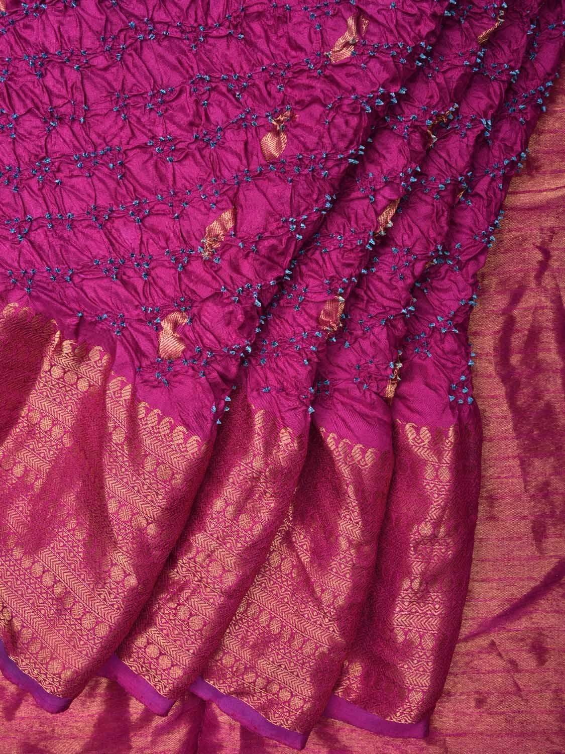 Purple Bandhani Kanchipuram Silk Handloom Saree with Corner Gandaberuda Design bn0229